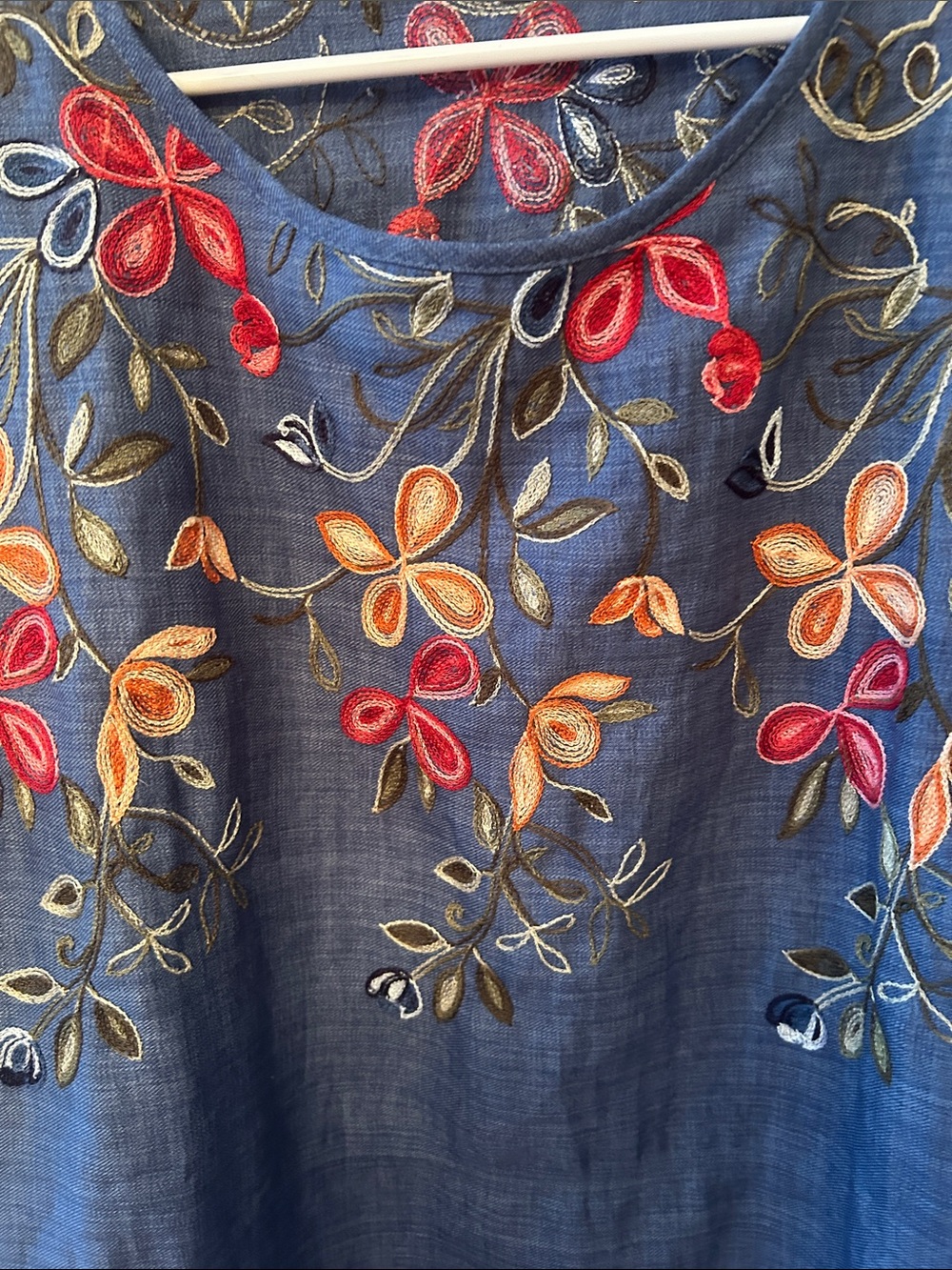 Sapphire Denim Blue Floral Embroidered Puff-Sleeve Blouse - Picture 3 of 4